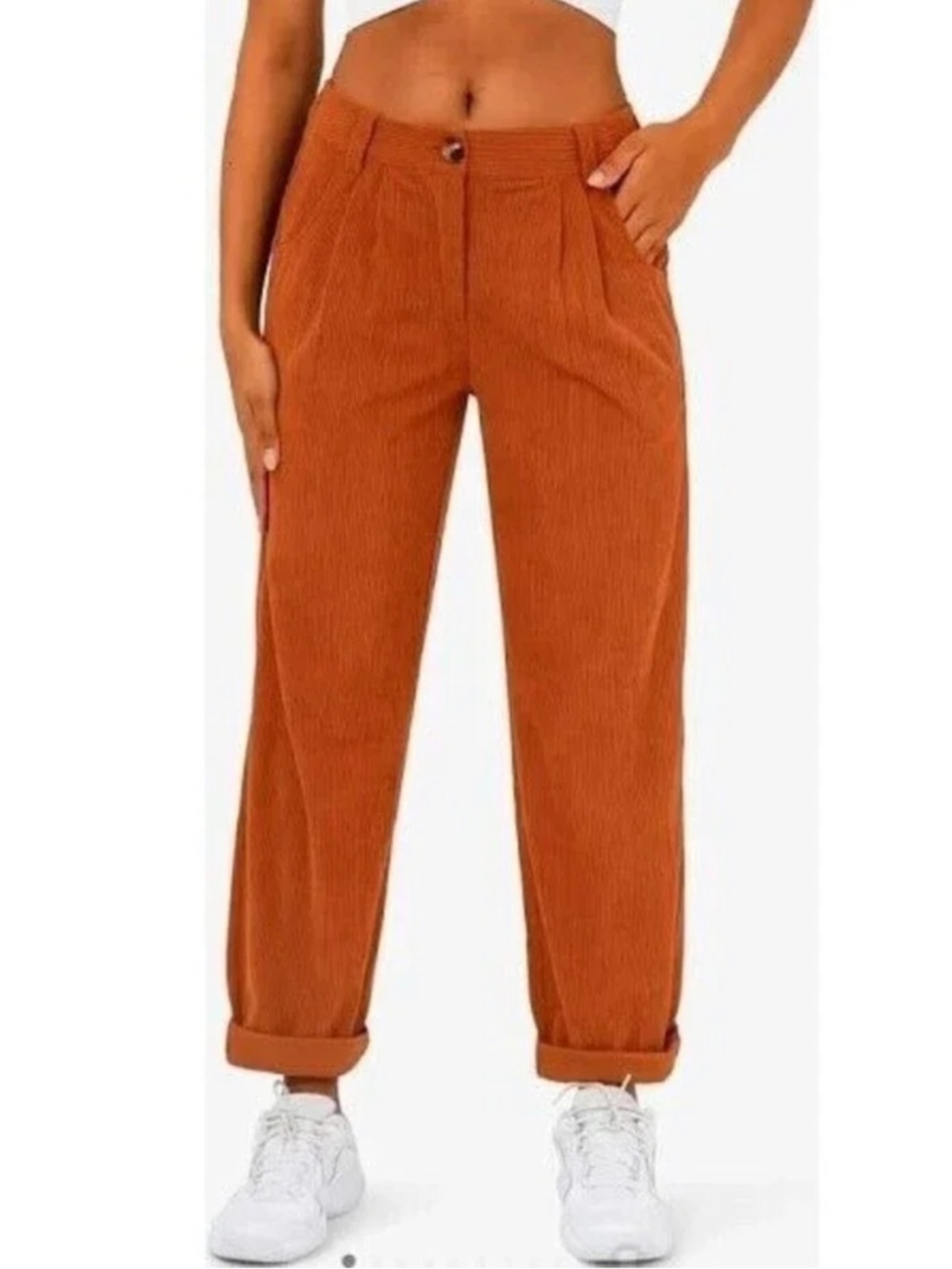 NWT Halara Orange AuroCord Corduroy Tapered Two Way Stretch Pants Size Large Tal